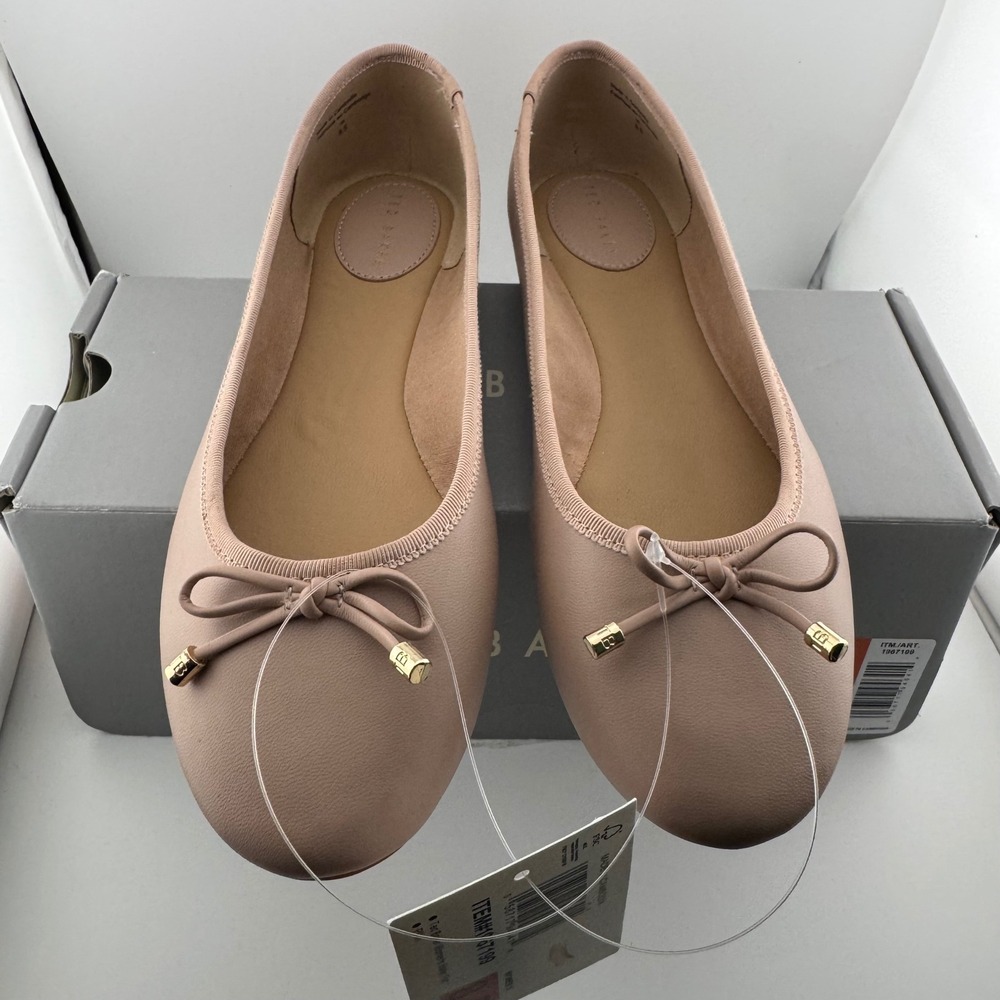 Ted Baker Ballet Flats Women 8.5 Pink NIB Bow Gold Hardware 1967199 Classic Chic